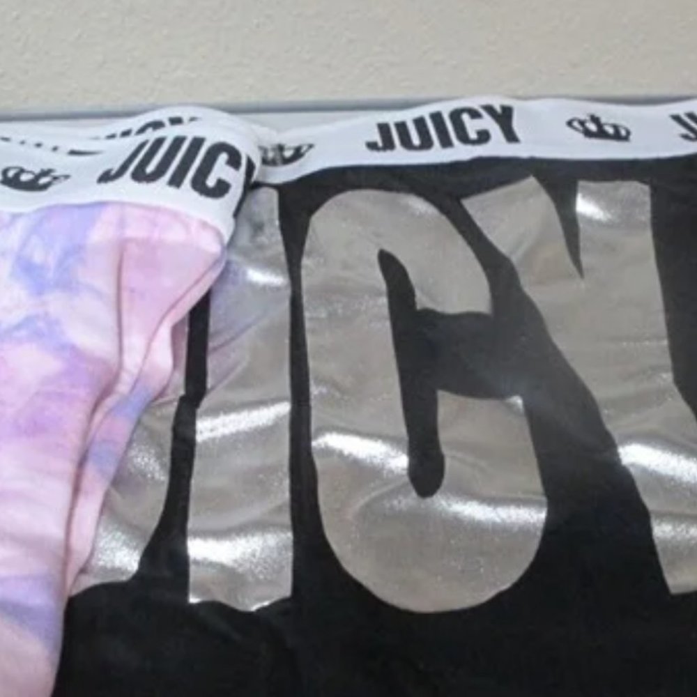 Juicy Couture Womens 2 pack sz LargeNEWPajama Shorts Black w/silver&pastel swirl - Picture 2 of 4